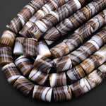 AAA Large Natural Tibetan Agate Beads Smooth Cylinder Tube Amazing Caramel Brown Veins Bands Stripes 15.5" Strand