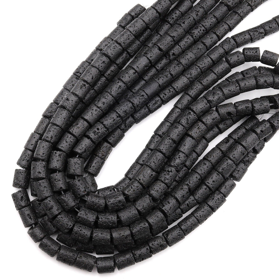 Natural Black Lava Tube 10x12mm Beads Organic Earthy Stone 15.5" Strand