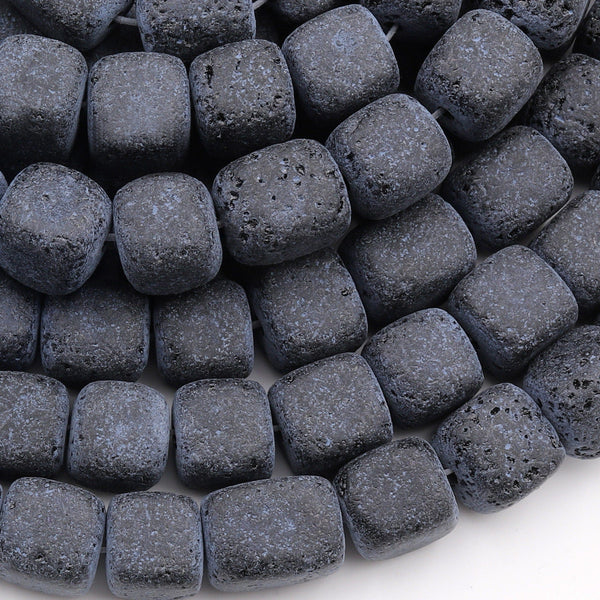 Natural Black Lava Rock Cube Beads 15.5" Strand
