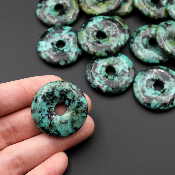 AAA Natural African Turquoise Donut Pendant 30mm