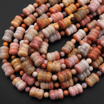 Carved Natural Vibrant Pink Orange Red Golden Fossil Coral Beads Barrel Drum Gemstone 14.5" Strand