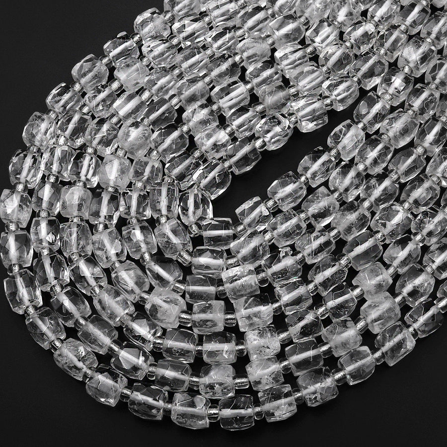 Natural Rock Crystal Quartz 8mm Hand Cut Cube Beads 15.5" Strand