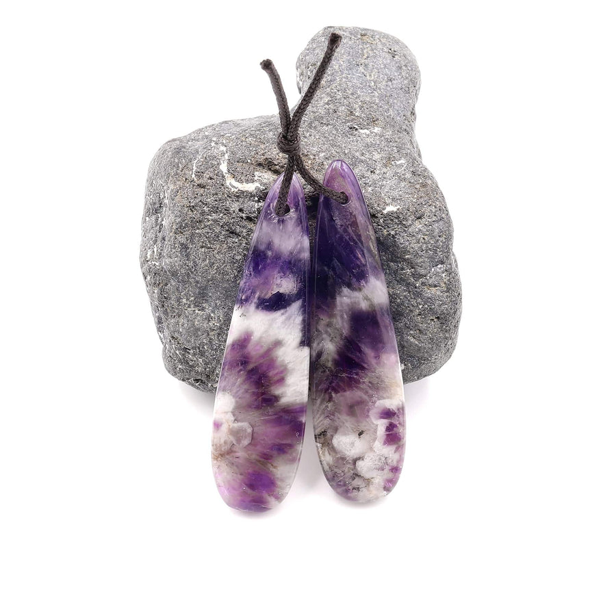 Natural Chevron Amethyst Teardrop Earring Pair Matched Gemstone Beads