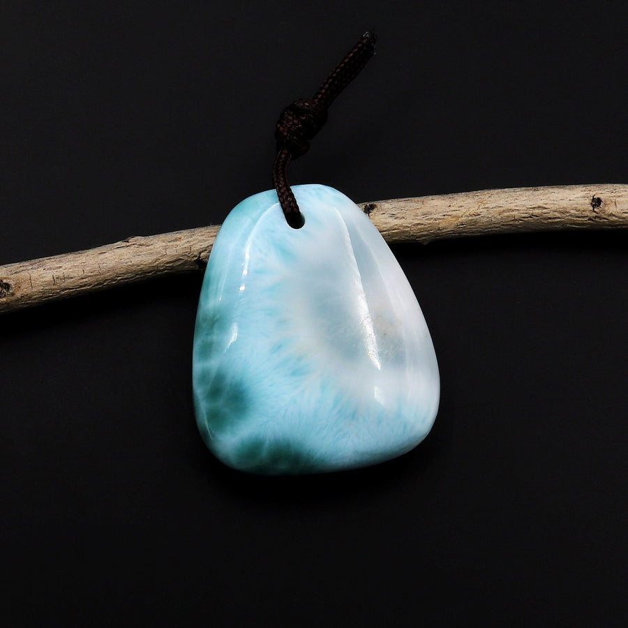 Natural Larimar Freeform Triangle Pendant Genuine Real Blue Larimar Gemstone Focal Bead