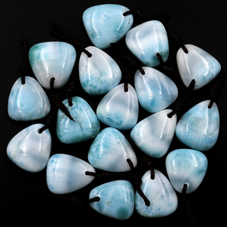 Natural Larimar Freeform Triangle Pendant Genuine Real Blue Larimar Gemstone Focal Bead