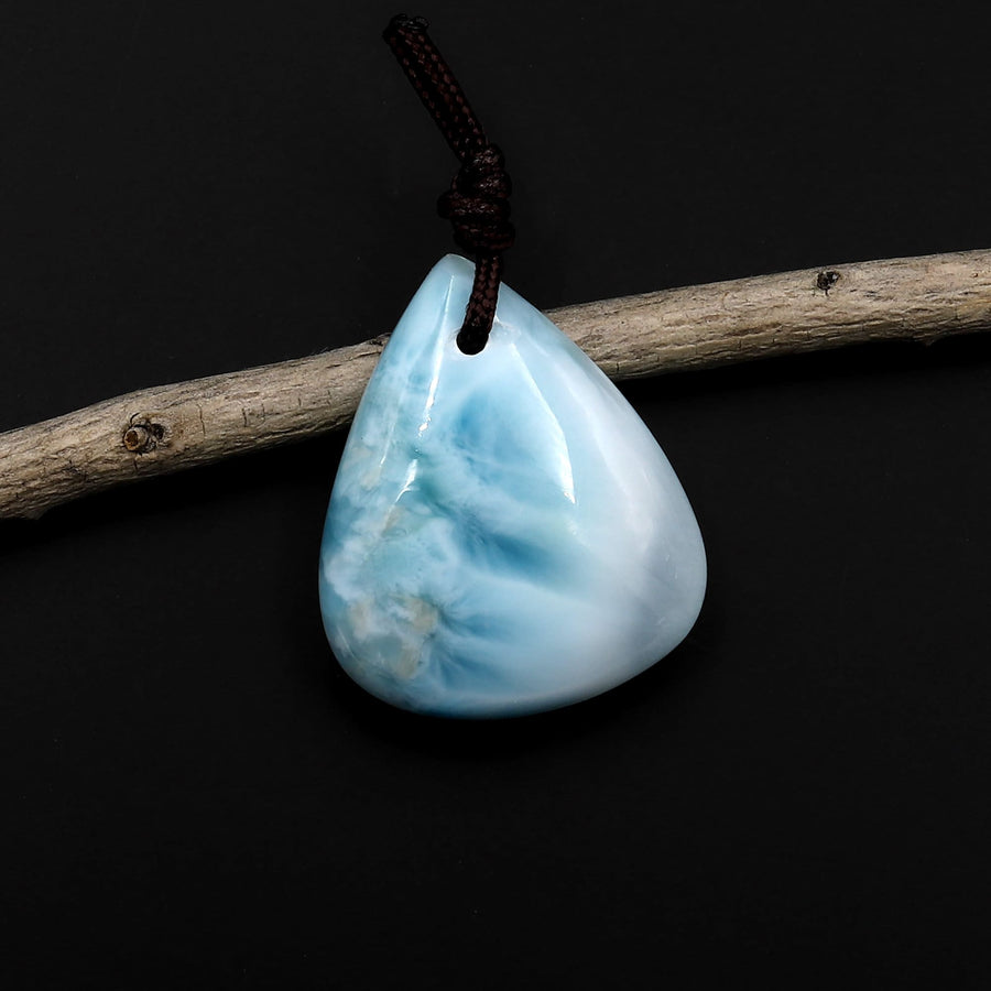 Natural Larimar Teardrop Pear Pendant Genuine Real Blue Larimar Gemstone Focal Bead A2