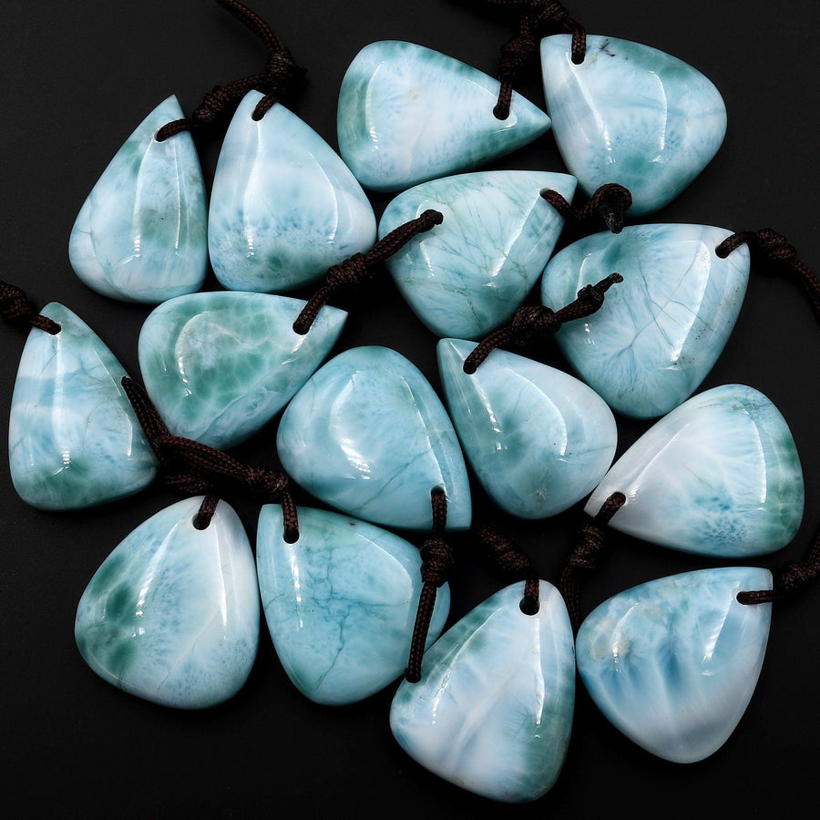 Natural Larimar Teardrop Pear Pendant Genuine Real Blue Larimar Gemstone Focal Bead