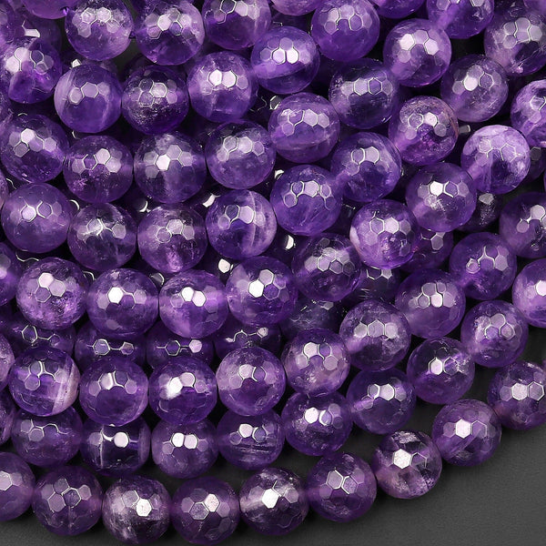 AAA Finest Natural Purple Amethyst Faceted 4mm 6mm 8mm Round Beads 15.5" Strand