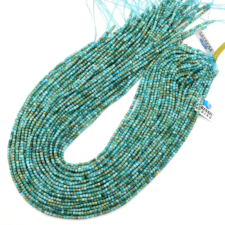 AAA Genuine Real Natural Blue Green Turquoise 2mm 3mm Cube Beads Gemstone 15.5" Strand
