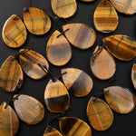 Natural Tiger Eye Earring Pair Flat Teardrop Cabochon Cab Pair Drilled Matched Earrings Bead Pair