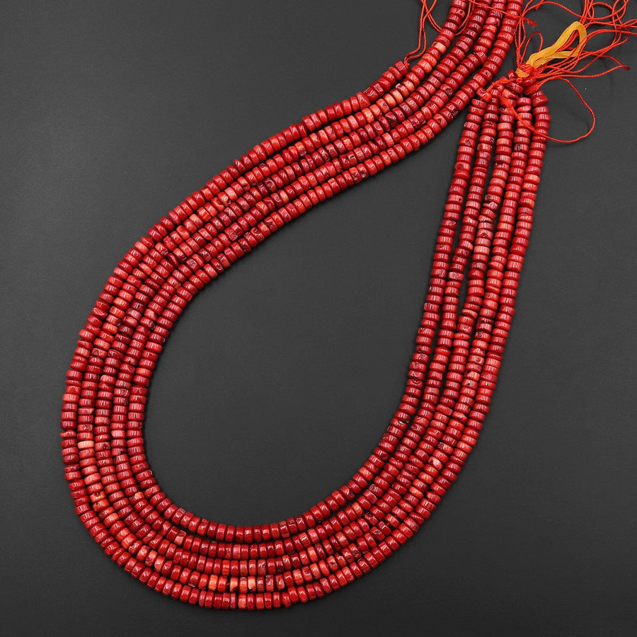 Genuine Red Bamboo Coral Smooth Heishi Rondelle Beads 3mm 4mm 15.5" Strand