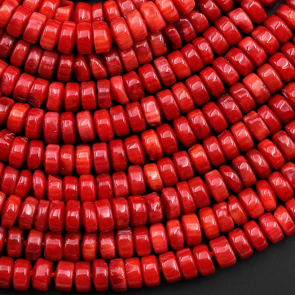Genuine Red Bamboo Coral Smooth Heishi Rondelle Beads 3mm 4mm 15.5" Strand