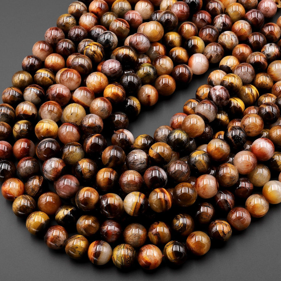 Rare Natural Golden Red Tiger's Eye 10mm Round Beads 15.5" Strand