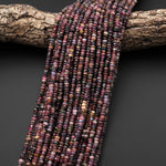 Faceted Natural Multicolor Tourmaline Rondelle Beads 4mm Gemstone Earthy Pink Purple 15.5" Strand