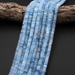 AAA Extra Translucent Large Natural Blue Aquamarine Faceted Rondelle Beads 8mm 10mm 15.5" Strand