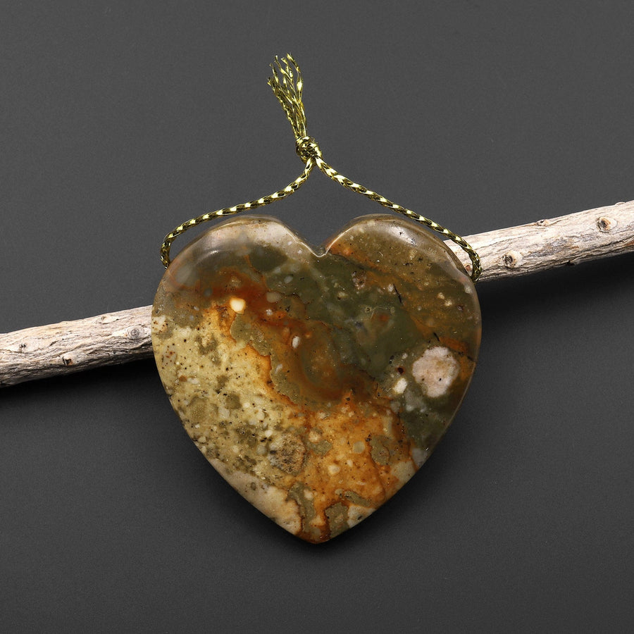 Natural Owyhee Picture Jasper Heart Pendant Side Drilled