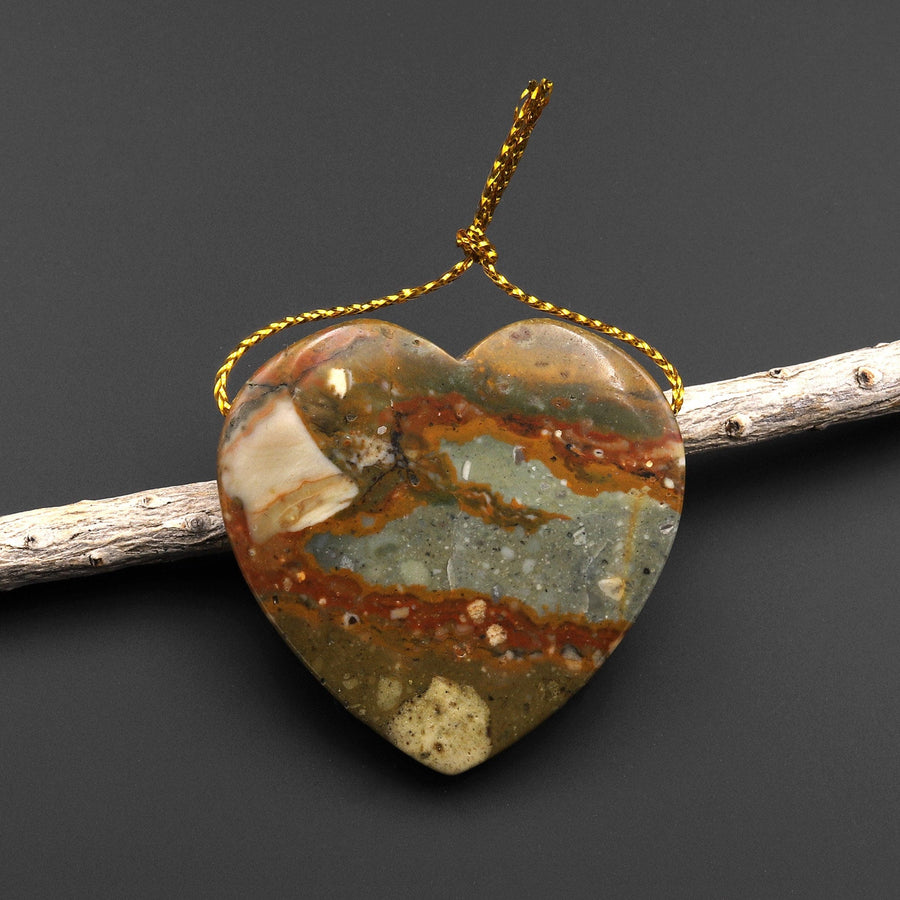 Natural Owyhee Picture Jasper Heart Pendant Side Drilled