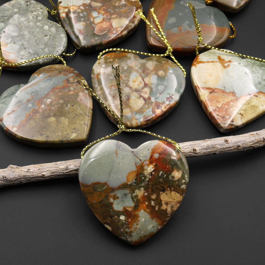 Natural Owyhee Picture Jasper Heart Pendant Side Drilled