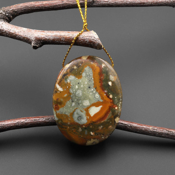 Natural Owyhee Picture Jasper Oval Pendant Side Drilled