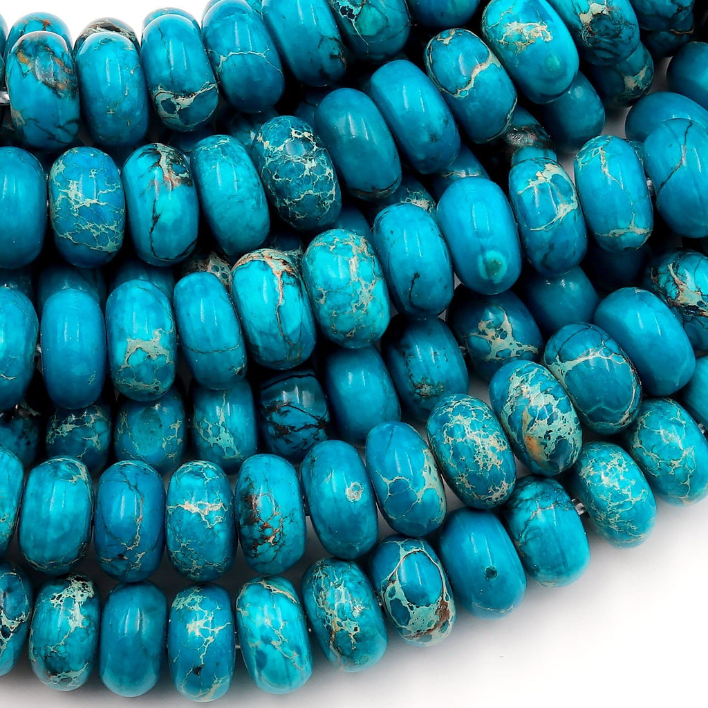 Large Hole Beads Teal Blue Impression Jasper 8mm 10mm Rondelle Beads Aka Snake Skin Jasper Aqua Terra Jasper 8" Strand
