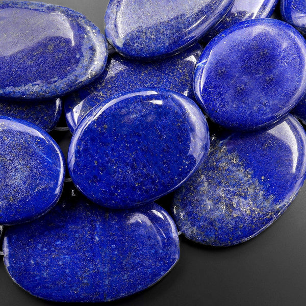 AAA Large Natural Blue Lapis Smooth Oval Nugget Beads 15.5" Strand