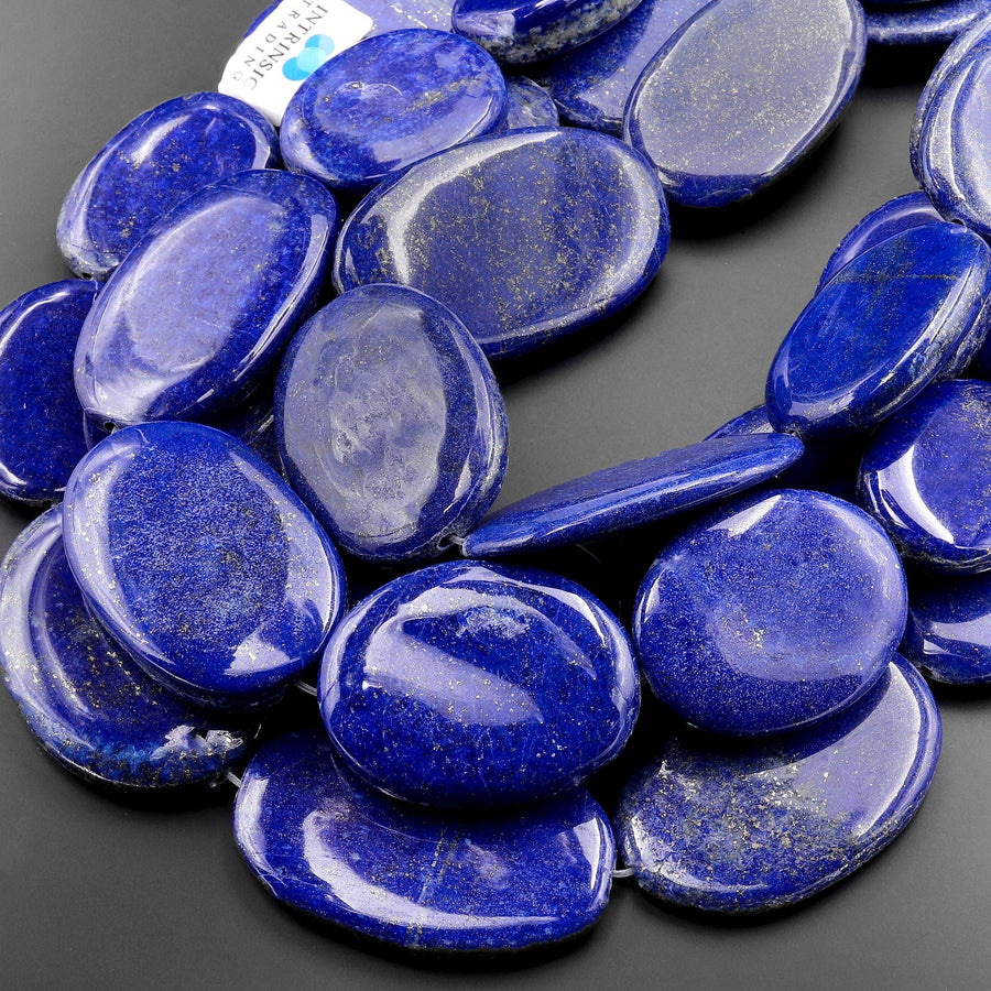 AAA Large Natural Blue Lapis Smooth Oval Nugget Beads 15.5" Strand