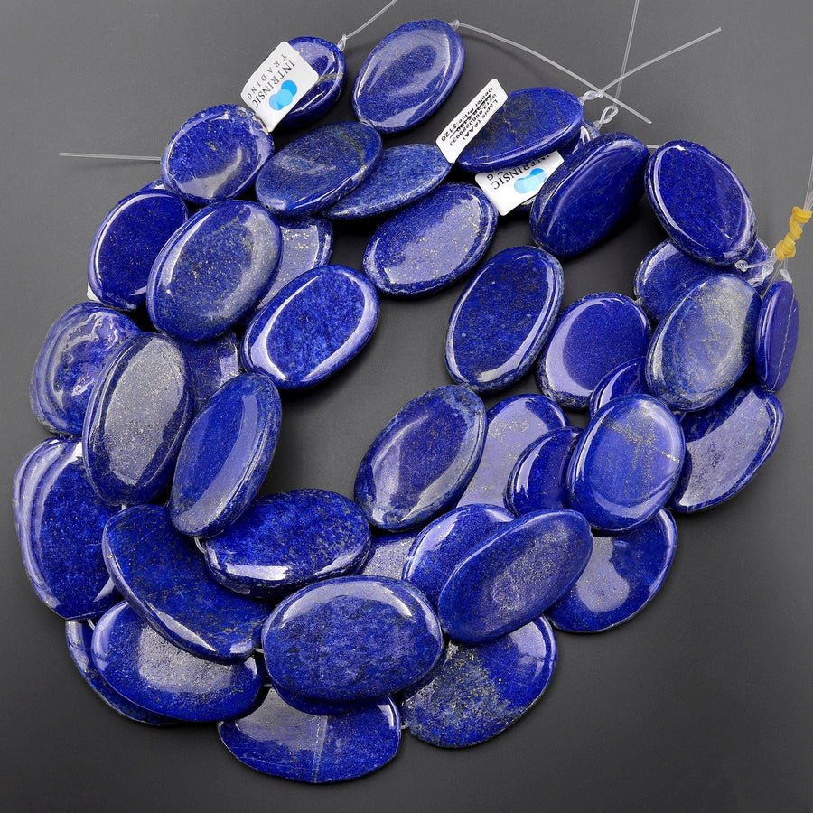 AAA Large Natural Blue Lapis Smooth Oval Nugget Beads 15.5" Strand