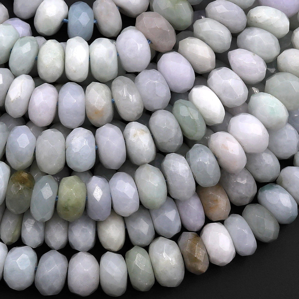 Natural Burma Green Jade 8mm 10mm Faceted Rondelle Beads 15.5" Strand