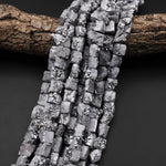 Sparkling Bright Silver Agate Druzy Drusy Beads Freeform Square Shape 15.5" Strand