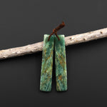 Natural Green Jade Earring Pair Slender Rectangle Cabochon Cab Pair Matched Gemstone Earrings Bead Pair