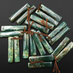 Natural Green Jade Earring Pair Slender Rectangle Cabochon Cab Pair Matched Gemstone Earrings Bead Pair