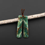 Natural Green Jade Earring Pair Slender Rectangle Cabochon Cab Pair Matched Gemstone Earrings Bead Pair