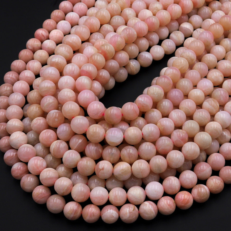 AA Natural Peruvian Pink Opal 6mm 8mm 10mm 12mm 14mm Smooth Round Beads Gemstone 15.5" Strand