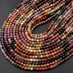 Natural Multicolor Pink Green Golden Coganic Tourmaline 4mm Smooth Round Beads 15.5" Strand
