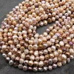 Rare Genuine Freshwater Druzy Rosebud Pearl Peach Pink Mauve Apricot Purple Gold Bronze Colors 15.5" Strand