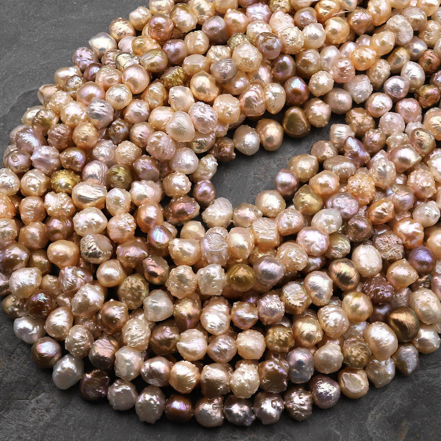 Rare Genuine Freshwater Druzy Rosebud Pearl Peach Pink Mauve Apricot Purple Gold Bronze Colors 15.5" Strand