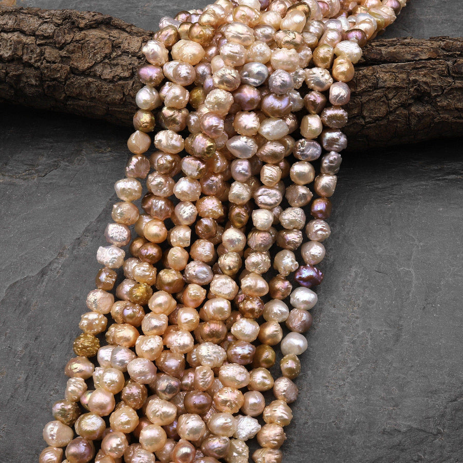 Rare Genuine Freshwater Druzy Rosebud Pearl Peach Pink Mauve Apricot Purple Gold Bronze Colors 15.5" Strand