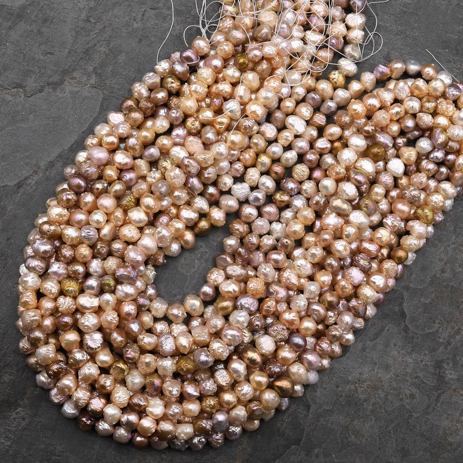 Rare Genuine Freshwater Druzy Rosebud Pearl Peach Pink Mauve Apricot Purple Gold Bronze Colors 15.5" Strand