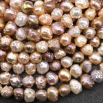 Rare Genuine Freshwater Druzy Rosebud Pearl Peach Pink Mauve Apricot Purple Gold Bronze Colors 15.5" Strand