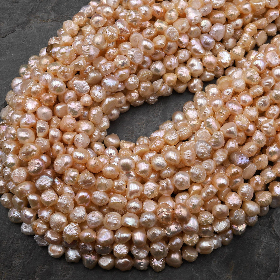 Rare Genuine Freshwater Peach Druzy Rosebud Pearl Center Drilled 15.5" Strand