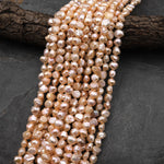 Rare Genuine Freshwater Peach Druzy Rosebud Pearl Center Drilled 15.5" Strand