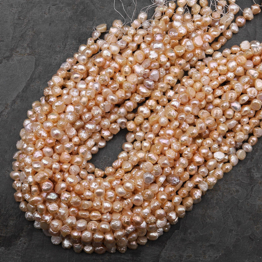 Rare Genuine Freshwater Peach Druzy Rosebud Pearl Center Drilled 15.5" Strand