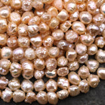 Rare Genuine Freshwater Peach Druzy Rosebud Pearl Center Drilled 15.5" Strand