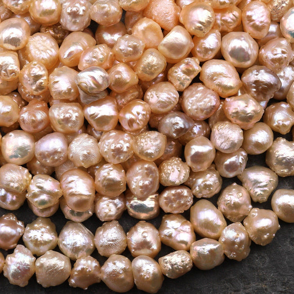 Rare Genuine Freshwater Peach Druzy Rosebud Pearl Center Drilled 15.5" Strand