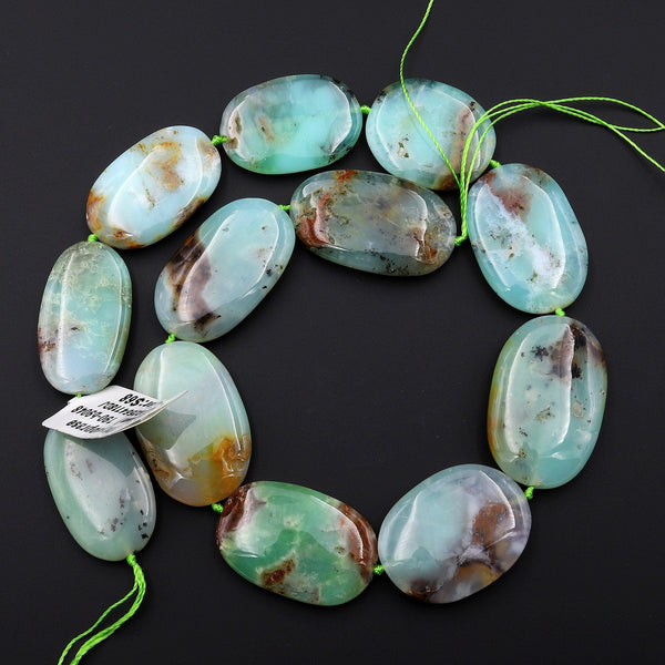 Large Gemmy Natural Australian Green Chrysoprase Oval Beads Gemstone 15.5" Strand