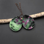 Natural Pink Ruby Green Zoisite Flat Teardrop Drilled Matched Earrings Bead Pair