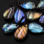 AAA Natural Labradorite Teardrop Pendant Rainbow Blue Green Gold Flashes