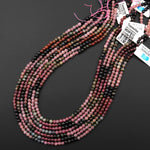 Natural Multicolor Red Pink Green Tourmaline 3mm 4mm Smooth Round Beads 15.5" Strand