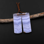 Natural Blue Lace Agate Earring Pair Gemstone Flat Rectangle Matched Beads