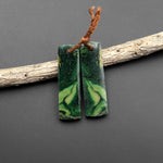 Natural African Green Jade Earring Pair Drilled Gemstone Rectangle Matched Earring Bead Pair